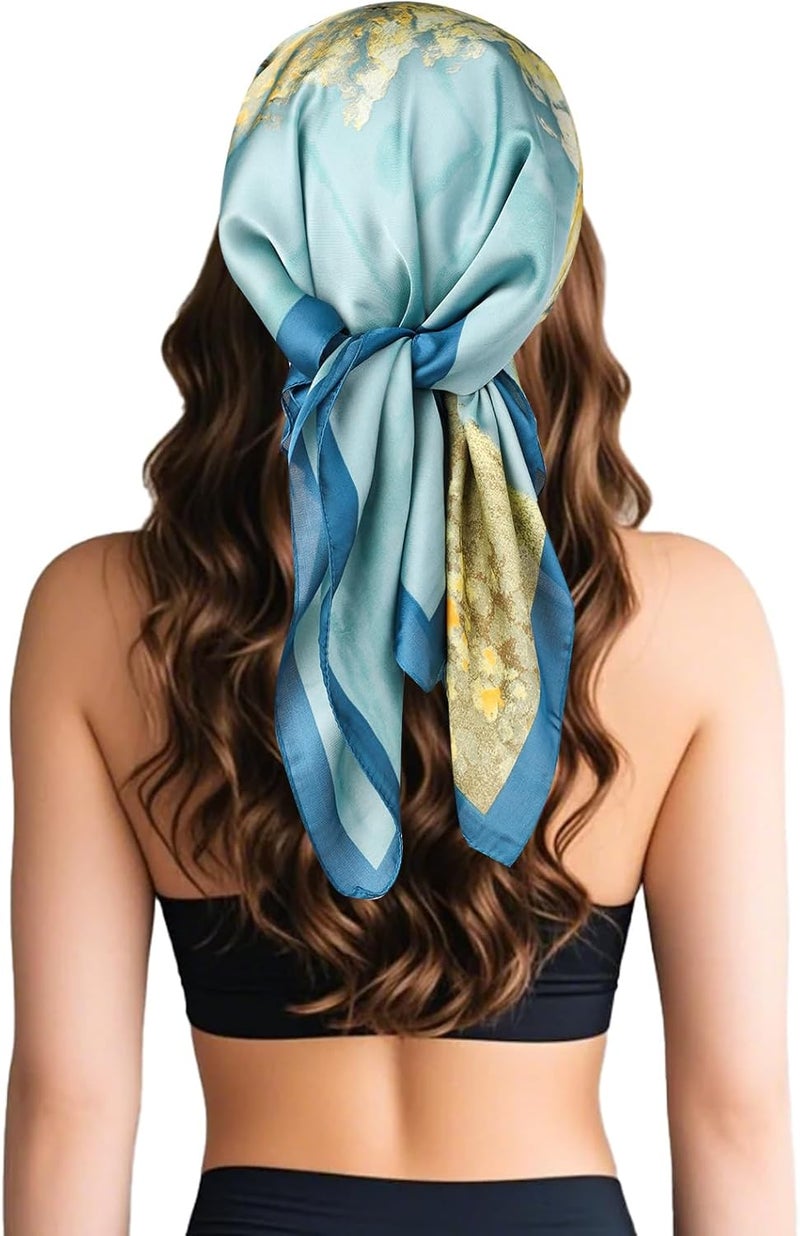 Sumolux Head Hair Scarf for Women Like Satin Silk Scarf Bandana Hair Wrapping Night Large Square Scarves 27.5" - Image 4